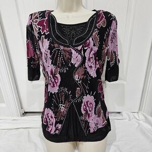 Floral Black and Pink Women's Top